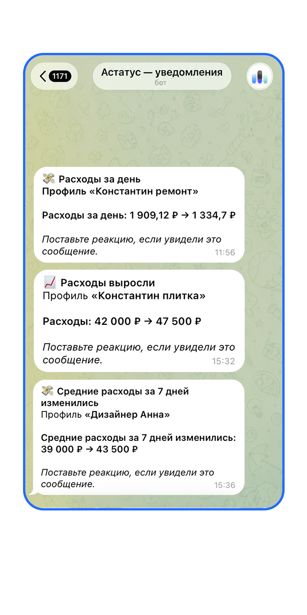 Пример уведомлений Астатус о расходах